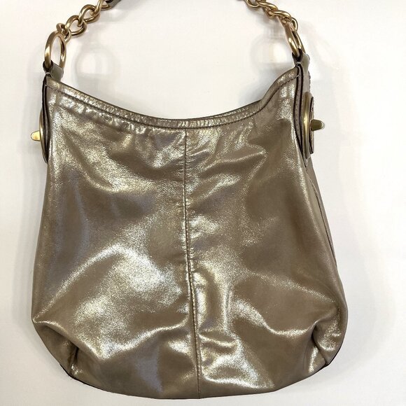Coach - Vintage - Gold Shiny Large Hobo/ Shoulder Bag - Thick Gold Chain Accents - Picture 7 of 14
